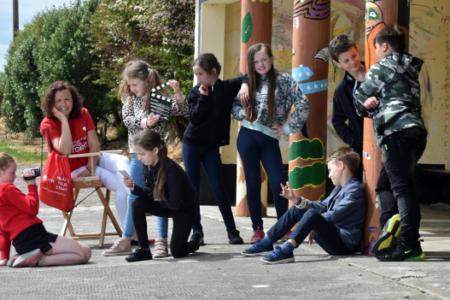 Pictured: Pupils Shannon Drury, Holly Galloway, Saoirse O'Hanlon, Sarah Garcia-Leen, Andrea Lynch, Cai O'Fuarrain, Sam Keane and Max Fitzgerald, St. Josephs National School in Ballyheigue, Co. Kerry, with Avril Ronan, Trend Micro
