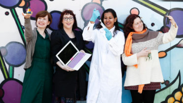 Pictured: Dr Nicole Beisiegel, UCD School of Mathematics and Statistics; Fiona Dermody, School of Computer Science, DCU; Pallavi Kumari, UCD School of Physics; and Dr Ana Herrero-Langreo, UCD School of Biosystems and Food Engineering