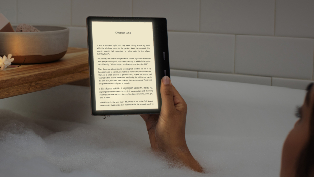 reading using a Kindle in the bath