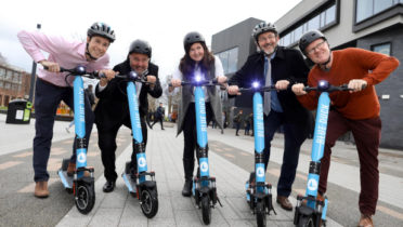 Andrew Fleury, Luna; Peter Gomez, Blue Duck Scooters; Samantha Fahy, DCU; DCU President Prof Brian MacCraith; Ronan Quinlan, Taoglas