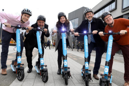 Andrew Fleury, Luna; Peter Gomez, Blue Duck Scooters; Samantha Fahy, DCU; DCU President Prof Brian MacCraith; Ronan Quinlan, Taoglas