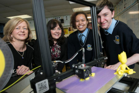 Melissa Pajzos and Ciaran Hegartyan, Old Bawn Community School with Eileen Lee, Operations, PM Group and Ursula McCabe Old Bawn Community School