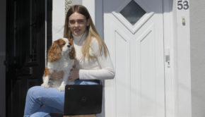 Girl with Laptop and dog