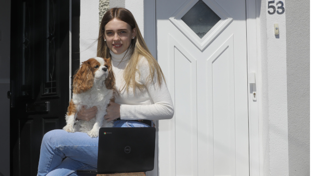 Girl with Laptop and dog