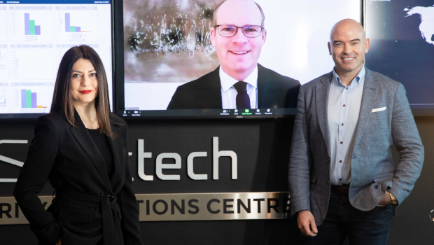 Raluca Saceanu and Ronan Murphy, Smarttech247, joined on-screen by Minister for Foreign Affairs Simon Coveney