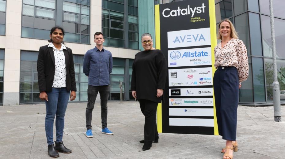 (L-R) Kavitha Kalavoor Gopalan and Patricia Kelpie, Star 3 Group Ltd; Eamonn McNutt, Moving More; and Jacqueline McCann, Catalyst