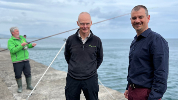 Angler Brian Cooke with William Roche, Inland Fisheries Ireland, and Schalk Van Lill, Esri Ireland