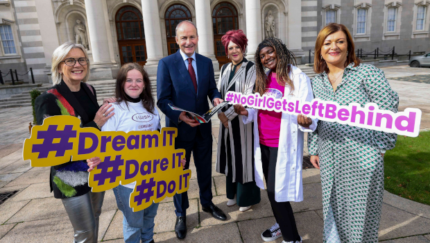 Pictured: Gillian Keating, I Wish; TY student Ella McCormack from Mount Temple Comprehensive School, Malahide, Dublin; Taoiseach Micheál Martin; Caroline O’Driscoll, I Wish; Blessing Oliveria, Mount Temple Comprehensive School; and Sharon Lombard, I Wish