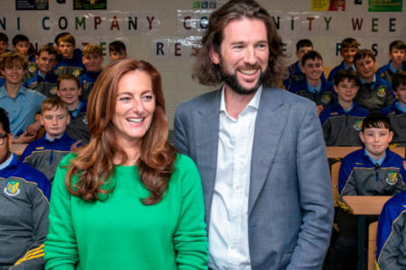 Peter McGarry and Angela McCarthy, Earth Foundation, with students from Naas CBS