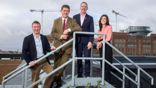 Eamonn Sayers, Guinness Enterprise Centre; Eamon Ryan, Minister for the Environment & Climate; Michael O’Hara, Techies Go Green; and Dr Mary O’Riordan, HaPPE Earth