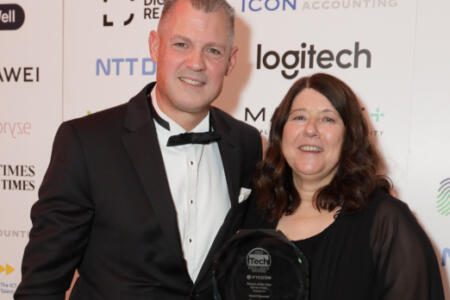 David MacNeaney, IP Telecom and Tech Excellence Awards person of the year Sandra Healy, Inclusio