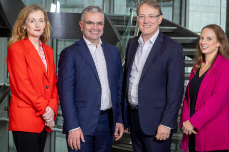 Pictured: Marina Donohoe, Enterprise Ireland; Minister of State for Trade Promotion, Digital & Company Regulation Dara Calleary; Edward McDonnell, CeADAR; and Laura Plunkett, EDIH