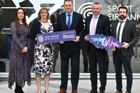 Pictured: Una Fox, Skillnet Interchange; Dr Una May; Thomas Byrne TD; Mark Jordan, Skillnet Ireland; and Benny Cullen, Sport Ireland