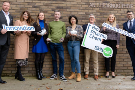 Pictured: David Gardiner, TU Dublin; Siobhan Broughan, Skillnet; Susan Costello and Brendan Kellet, BioPharmaChem); Dr. Brian Vaughn and Jazheel Luna, TU Dublin VIRaL; Sinead Keogh, IBEC; and Dr. Paul Maguire, TU Dublin