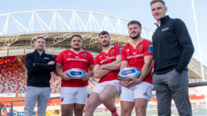 Pictured: Abán O'Riordan, Réalta Technologies; Roman Salanoa, Tom Ahern, Alex Nankivell, Munster Rugby; and Dan Moore, Réalta Technologies