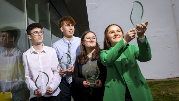 Pictured: Best group award winners Sean Murphy, Colaiste Mhuire, Westmeath; Alec Hannan, Gonzaga College, Dublin; Ava Gaffney, Ballinamore Community School, Leitrim; and Caragh Killeen, St Joseph’s Community College, Clare