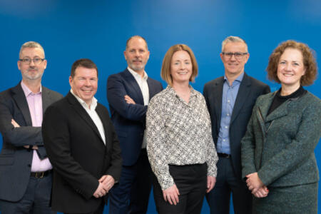 Pictured (l-r): Stephen Redmon, Phillip Fitzpatrick, Mícheál Morrissey, Gillian O’Sullivan, Karl Byrne, and Claudia Carr, BearingPoint