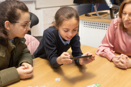 Pictured: Pupils from Stanhope St School, Ariana Julia Chitic and Gabija Augaitiene with Karen Nolan, TU Dublin