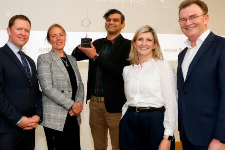 Pictured: Simon Factor, NovaUCD; Prof. Kate Robson Brown, UCD; Dr Ajay Menon, SusBioME; Dr Helen McBreen, Atlantic Bridge; and Tom Flanagan, UCD