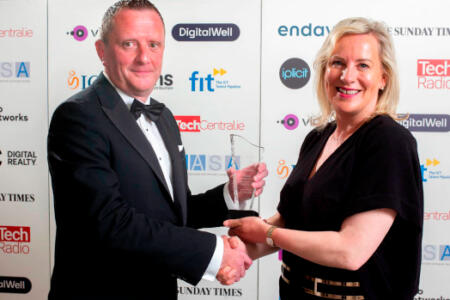 Brian Chamberlain, IP Telecom and Tech Excellence Awards person of the year Carmel Owens