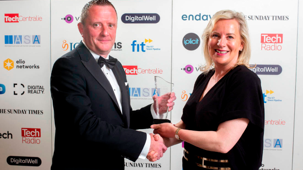 Brian Chamberlain, IP Telecom and Tech Excellence Awards person of the year Carmel Owens