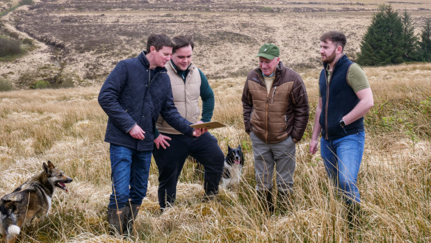 Pictured: John Kelleher and Conor Hall, ConnectGreen; with cattle and sheep farmers Mike and Pat Cremins