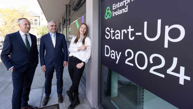 Pictured: Leo Clancy, Enterprise Ireland; Minister of State for Trade Promotion, Digital and Company Regulation Dara Calleary; Emma Meehan, Precision Sports Technology