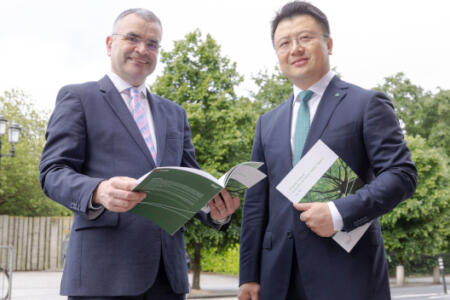 Minister of State at the Department of Enterprise, Trade and Employment Dara Calleary and Calvin Lan, Huawei