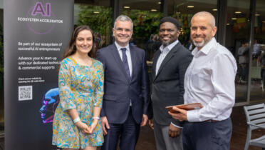 Pictured: Liana-Anca Tomescu, SonnyLabs.ai; Dara Calleary, Minister of State for Trade Promotion, Digital and Company Regulation; Doyin Bademosi, Durotimi AI; and Joe Fernandez, Alpaca