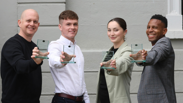 Pictured: Seán Boyle, UnitMode; Andrew Moore, Evogen; Meg Brennan, PolliKnow and Pierre Yimbog, SoloBook