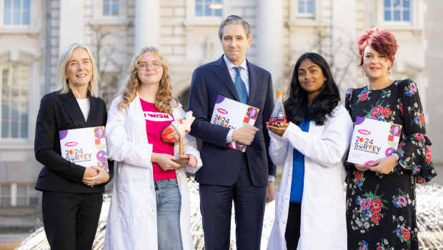 Pictured: Gillian Keating, I Wish; transition year student Julianne Diskin; An Taoiseach Simon Harris; Jahnavi Reddy Tumma; and Caroline O'Driscoll, I Wish