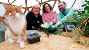 Pictured: Lavinia Morris, Microsoft with Alessia Balduini and Roberto Marotta, Flanagan’s Field Open Orchard