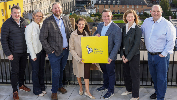Pictured: Monica Caldas (centre), Liberty Mutual Insurance; Sam Mawhinney, Lynsey O’Neill, Brian Craig, Tony Marron, Emma Mullan, and Jonathan White, Liberty IT
