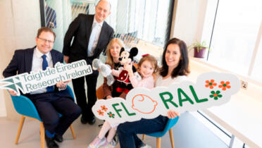 Minister James Lawless Lawless; Prof. Jonathan Hourihane, RCSI; Celine Fitzgerald, Research Ireland; five-year old Eleanor, who was part of the original Floral study of infants born in 2020 at RCSI; and her mother, Monica
