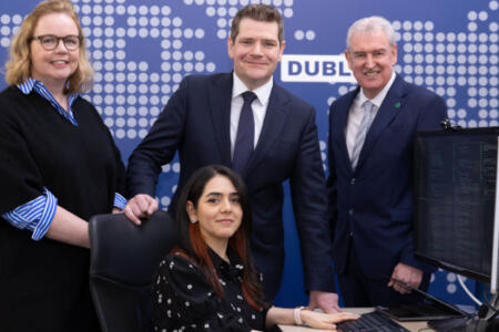 Orla Kearney and Samaneh Nazari, Aerlytix, Minister for Enterprise, Tourism and Employment Peter Burke; Kevin Sherry; Enterprise Ireland Dublin based aviation analytics solutions company Aerlytix today announced that it has secured a grant of €455,000 through Enterprise Ireland’s Research, Development & Innovation (RD&I) fund. This will directly support the development of new products and services to optimise the airline industry’s analytical capabilities around fleet planning and financing. Picture by Shane O'Neill, Coalesce.