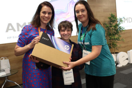 Pictured: Aoibheann O Brien, FoodCloud; Chloe O’Loughlin; and Clodagh McCabe, AMD