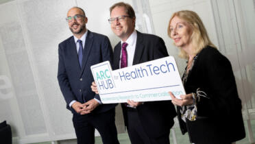 Pictured: Prof Garry Duffy, University of Galway and ARC Hub for HealthTech; Minister for Further and Higher Education, Research, Innovation and Science James Lawless; and Celine Fitzgerald, Research Ireland