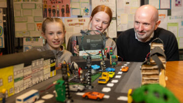 Pictured: Eibhlín and Róisín, 6th class students from St Mary’s National School, Longford with James O’Connor, Microsoft