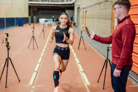 National indoor sprint champion and Danu Sports Ambassador Sarah Leahy and Shane Hassett, Lero