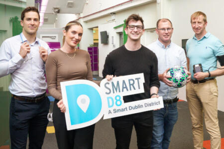 Pictured: Steven O’Connell, Football Cooperative; Dr. Conor Murphy, RCSI University of Medicine & Health Sciences; Ana Coughlan and Jack Lehane, Smart D8; and Eamonn Costello, patientMpower