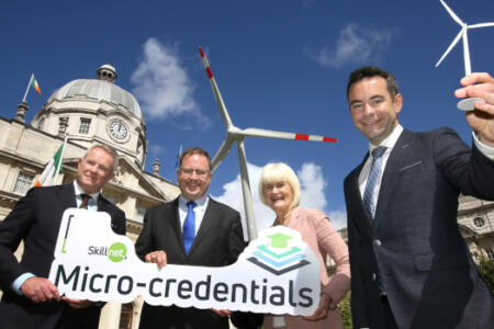 Pictured: Mark Jordan, Skillnet Ireland, Minister for Further and Higher Education, Research, Innovation & Science, James Lawless; Minister of State at the Department of Further and Higher Education, Research, Innovation & Science Marian Harkin; and Noel Cunniffe, Wind Energy Ireland