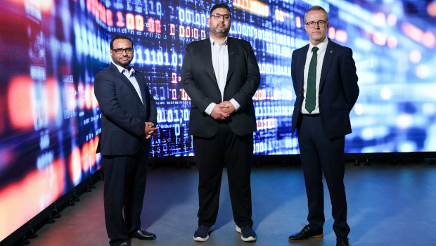 Pictured: Yunis Daha, Dr Usman Hadi, and Prof Dewar Finlay, Ulster University