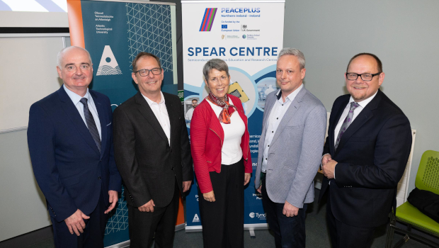 Pictured: Peter Devine, Ulster University; Dr Nick Timmons, Atlantic Technological University; Dr Orla Flynn, Atlantic Technological University; Dr Mark Gubbins, Seagate Technology; Prof William Scanlon, Tyndall National Institute