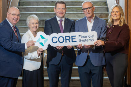 Pictured: Karl O'Leary, Core Financial Systems; Anne Lanigan, Enterprise Ireland; Jim Bradley, Core Financial Systems; Minister for Enterprise, Tourism and Employment, Peter Burke; and Jane Colgan, Core Financial Systems