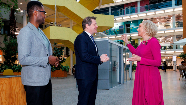Pictured: Emmanuel Adeleke, Deloitte Ireland; Minister for Enterprise, Tourism and Employment Peter Burke; Anne O’Leary, Meta Ireland