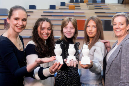 Pictured: Gemma Collins, St. Aloysius Secondary School; Abi O’Connor, St. Aloysius Secondary School; Aoibhe Sparrow, Mount Mercy College; Mag O’Keeffe (right) and Kate Kryachko (Left), Stryker