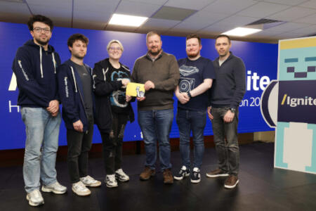 Liberty IT’s Brian Craig (third from right) with Team Ask Me Anything - Conor Madden, Conor Dorman, Amy Clarke, Niall McLaughlin and Graeme Brown