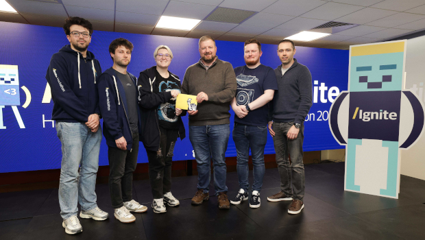 Liberty IT’s Brian Craig (third from right) with Team Ask Me Anything - Conor Madden, Conor Dorman, Amy Clarke, Niall McLaughlin and Graeme Brown