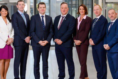 Pictured: Anne-Marie Tierney Le-Roux, IDA Ireland; Colin Ryan, Qualcomm; Minister of Enterprise Tourism and Employment Peter Burke; Paul Kelleher and Jennifer Kenrick, QT Technologies; Michael Lohan, IDA Ireland; and Minister of State Jerry Buttimer