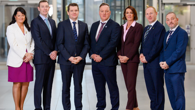 Pictured: Anne-Marie Tierney Le-Roux, IDA Ireland; Colin Ryan, Qualcomm; Minister of Enterprise Tourism and Employment Peter Burke; Paul Kelleher and Jennifer Kenrick, QT Technologies; Michael Lohan, IDA Ireland; and Minister of State Jerry Buttimer